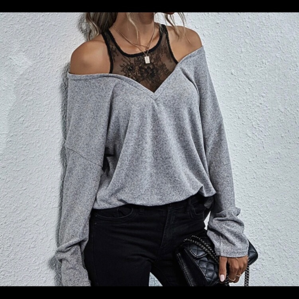 Gray blouse with sexy lace